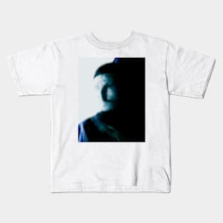 Portrait, digital collage, special processing. Bright side, survival guy. Man between light and darkness. Aquamarine. Kids T-Shirt